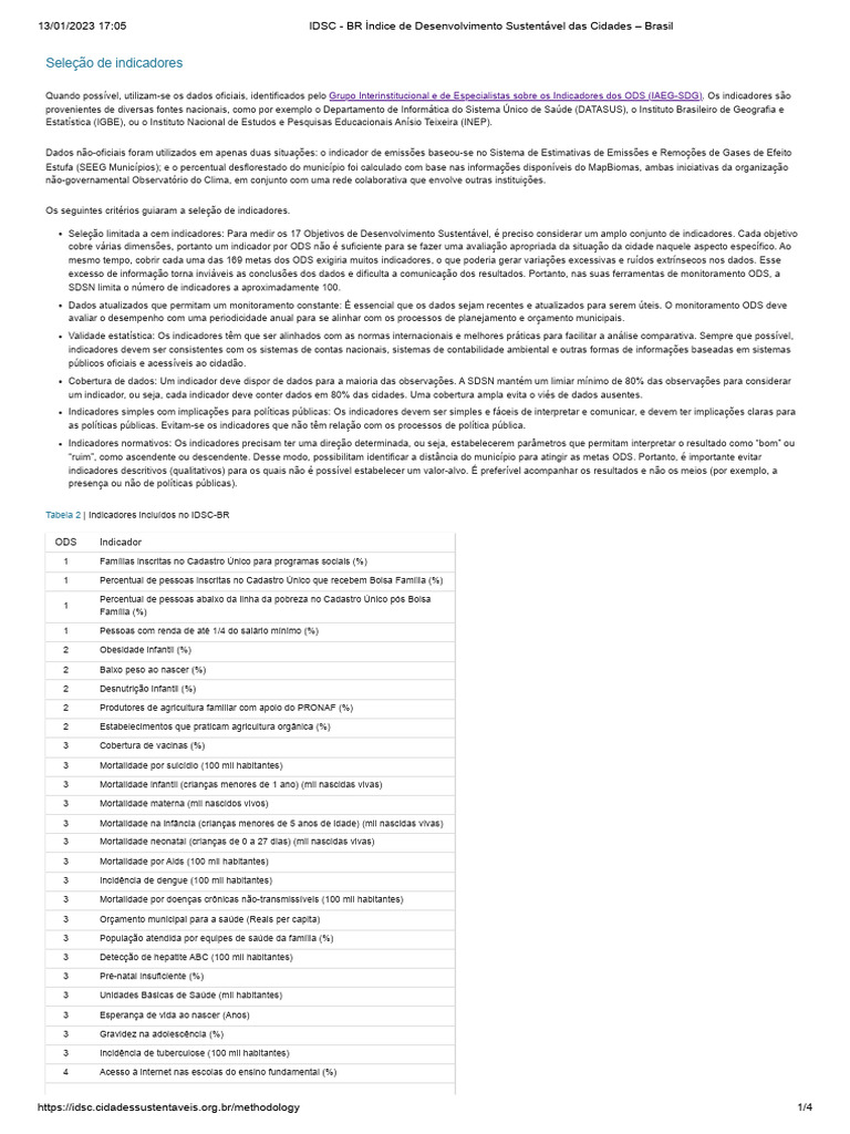 Indicadores do IDSC-BR para Cidades | PDF | Taxa de mortalidade | Brasil