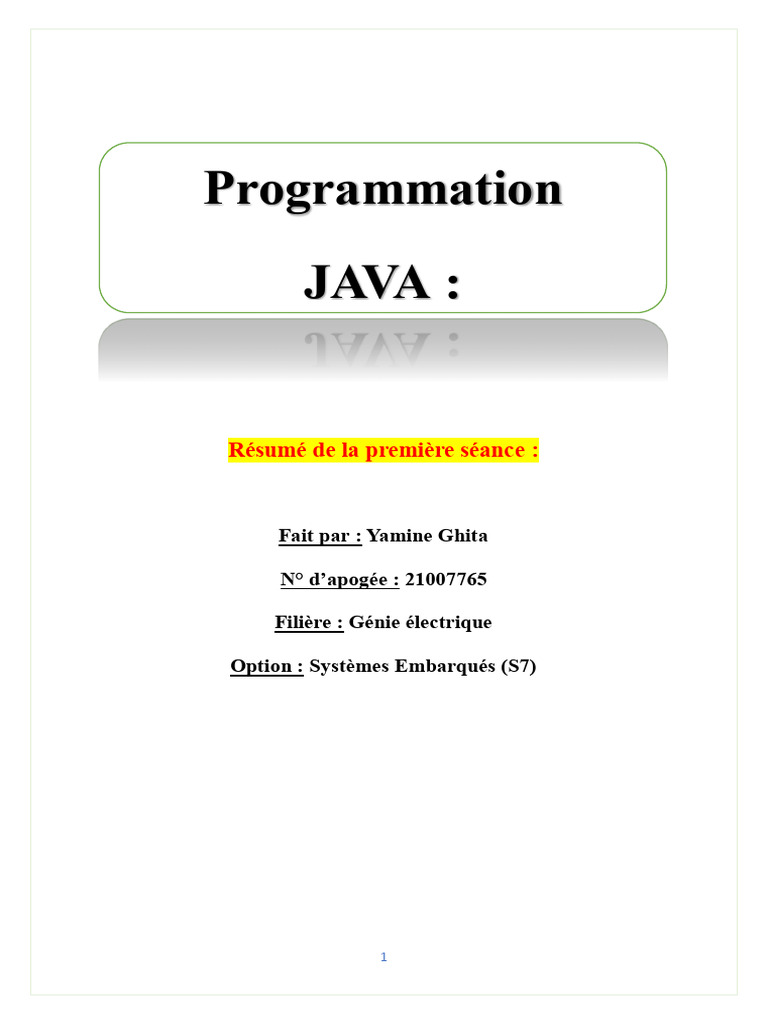 Résumé du Cours de Programmation Java | PDF | Java (Langage de ...