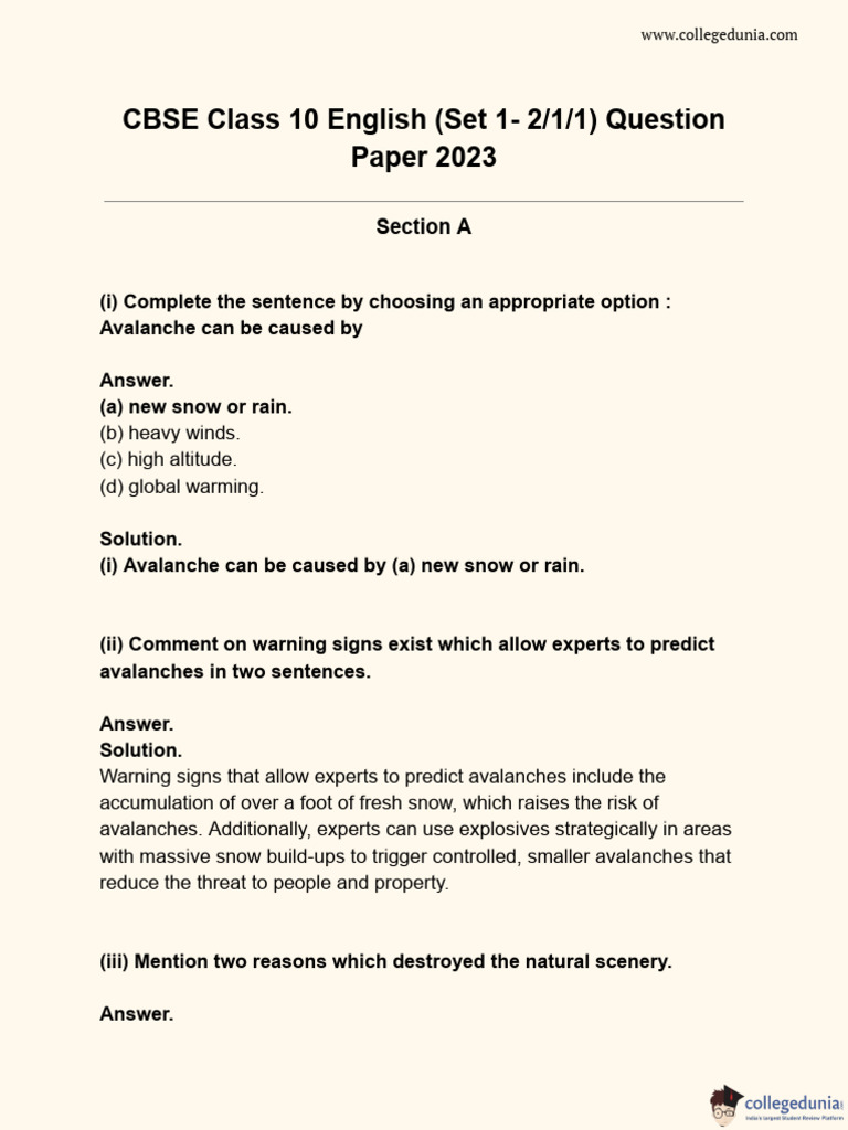 CBSE Class 10 English Exam Paper 2023 | PDF | Smoking | Public Transport