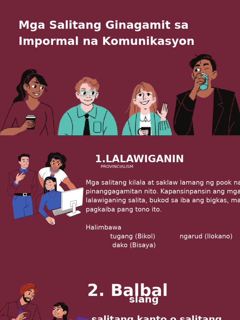 Mga Salitang Ginagamit Sa Impormal Na Komunikasyon | PDF