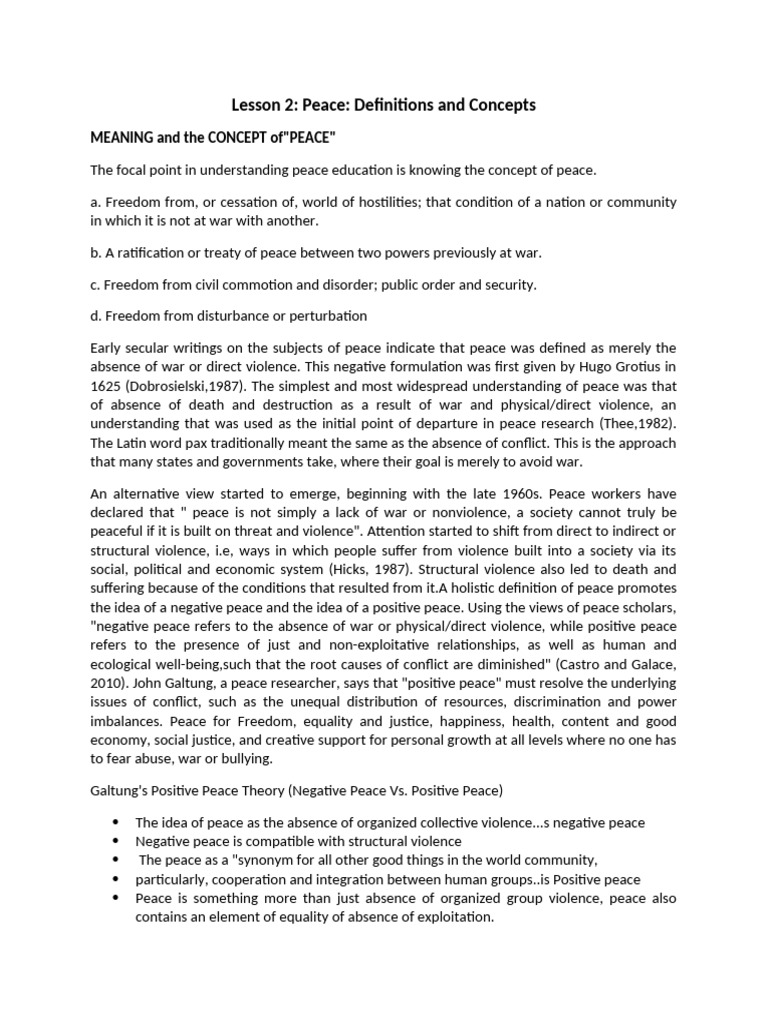 Understanding Peace: Concepts and Education | PDF | Peace | Violence