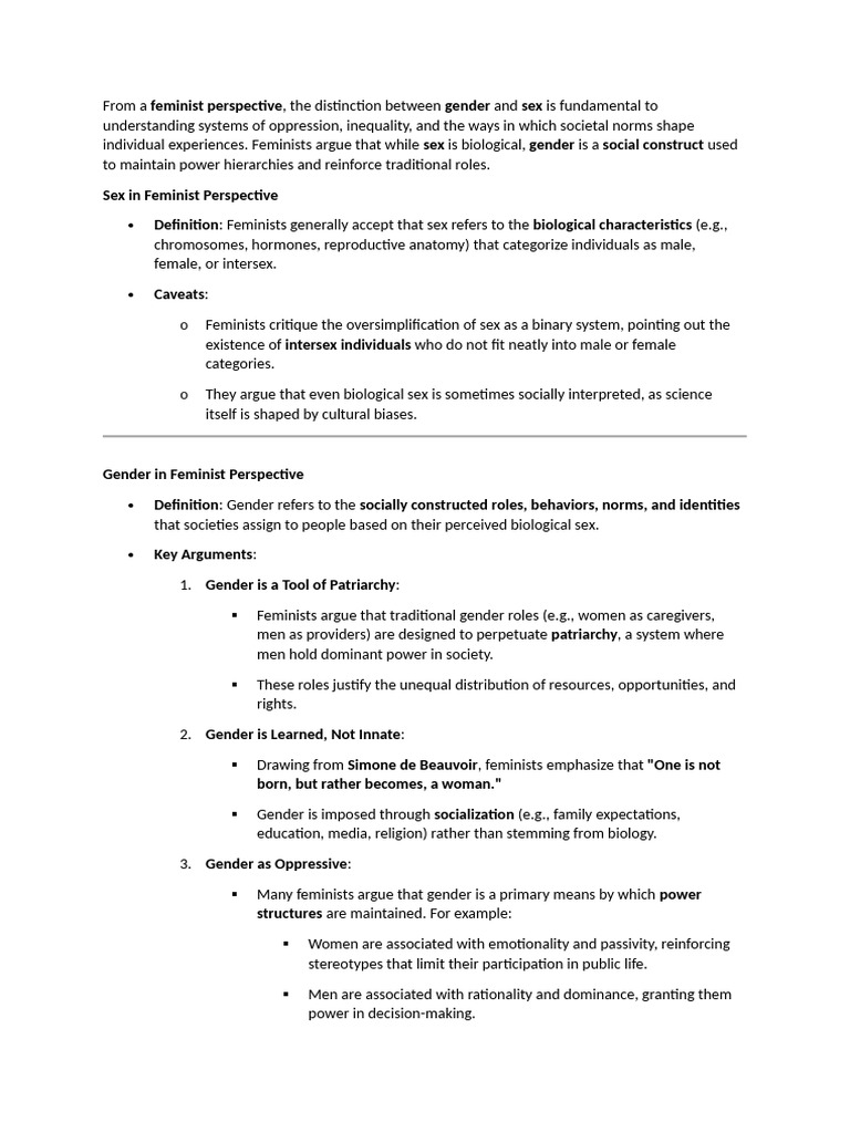 Feminist Perspectives on Gender and Sex | PDF | Gender | Gender Studies