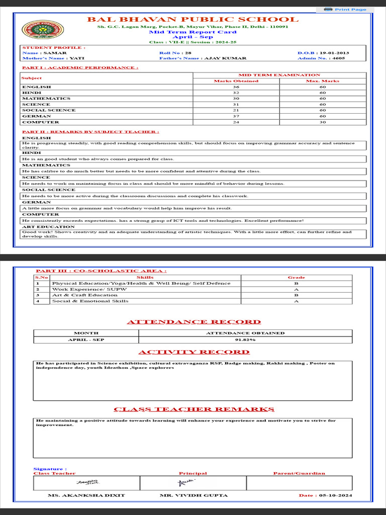 Report Card | PDF | Cognitive Science | Behavior Modification