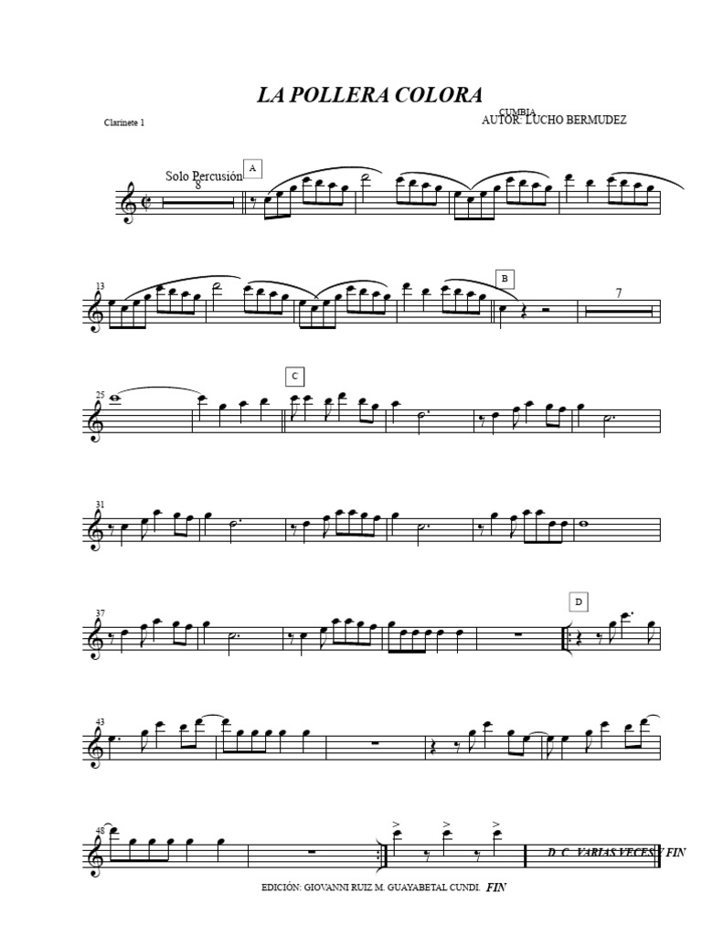 La Pollera Colora - Clarinete 1 | PDF