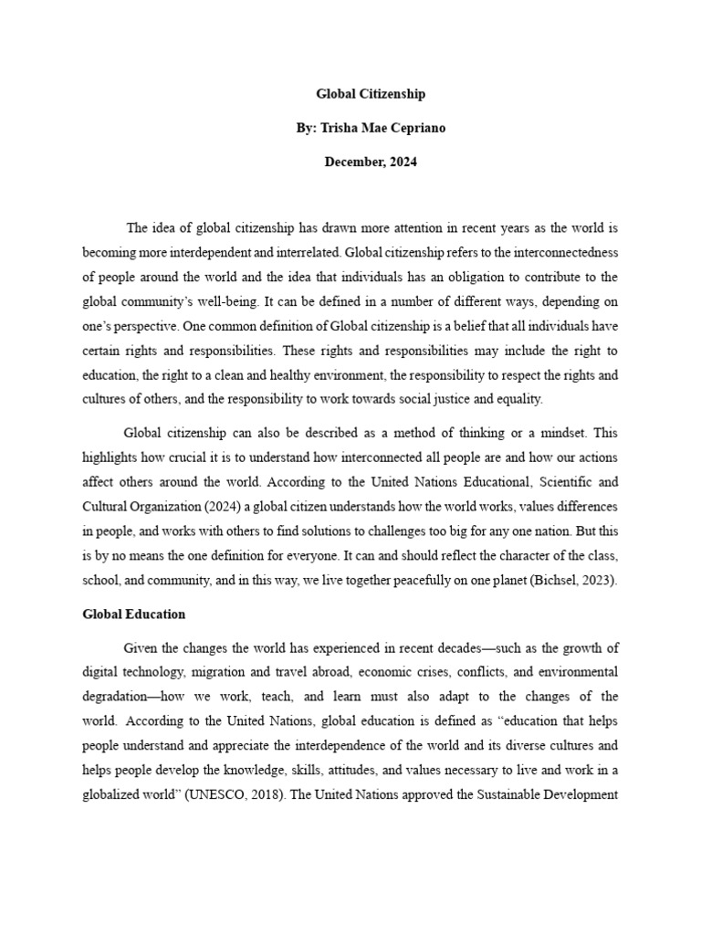 Global Citizenship (Trishacepriano) | PDF | Social Psychology | Liberal ...