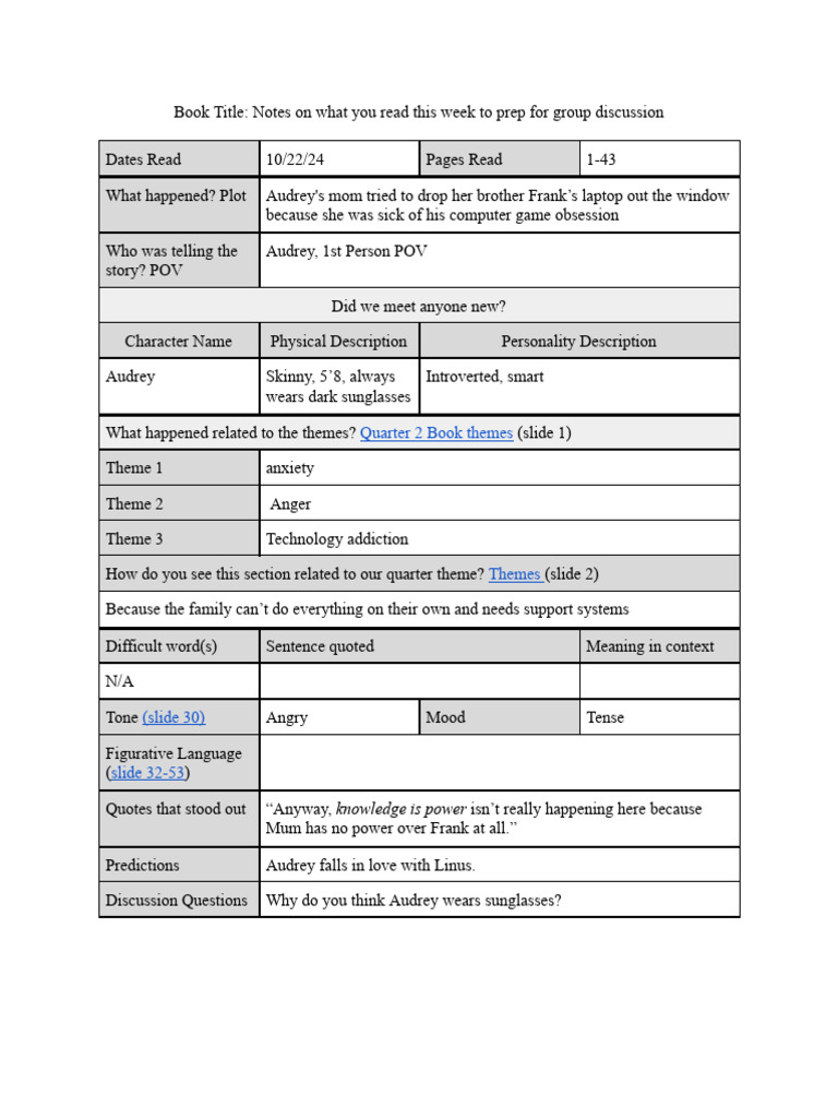 Weekly Reading Notes for Group Discussion | PDF
