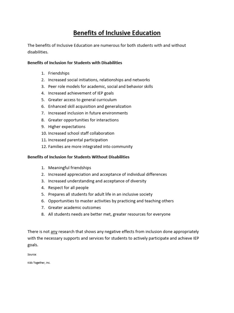 Benefits of Inclusive Education Explained | PDF