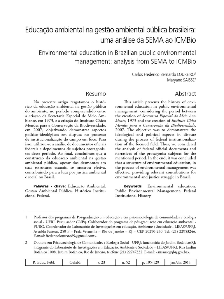 Educação Ambiental na Gestão Pública Brasileira | PDF | Gestão de ...