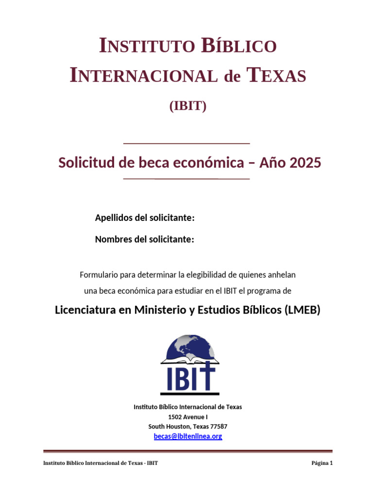 Solicitud de Beca IBIT 2025 | PDF | Iglesia cristiana | Bautismo