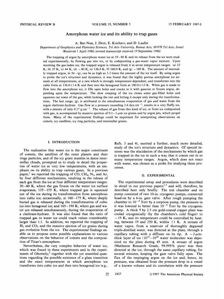 Amorphous Water Ice and Its Ability To Trap Gases | PDF | Gases | Ice