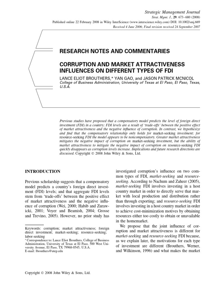 Corruption and Market Attractiveness | PDF | Foreign Direct Investment ...