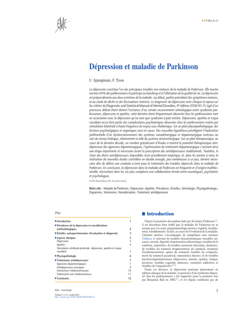 Dépression et maladie de Parkinson | PDF | Dépression (psychiatrie ...