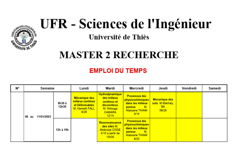 Emploi du Temps Master 2 Recherche | PDF