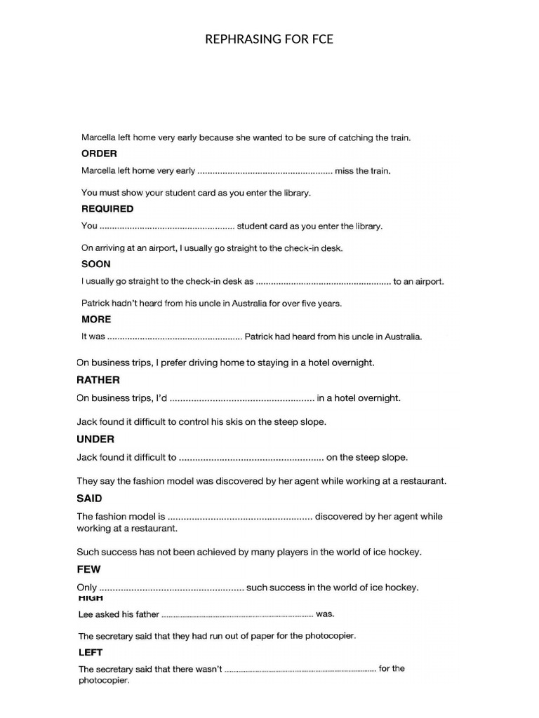 REPHRASING for FCE | PDF