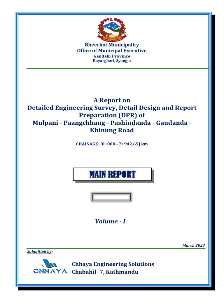 DPR Report for Mulpani-Paangchhang Road | PDF | Earth Sciences
