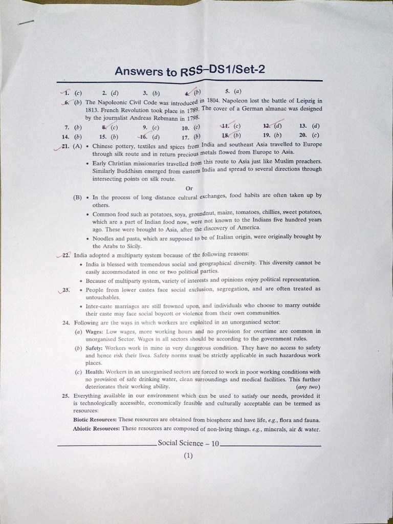 Social Revision 2 Set 2 Answer Key99 | PDF