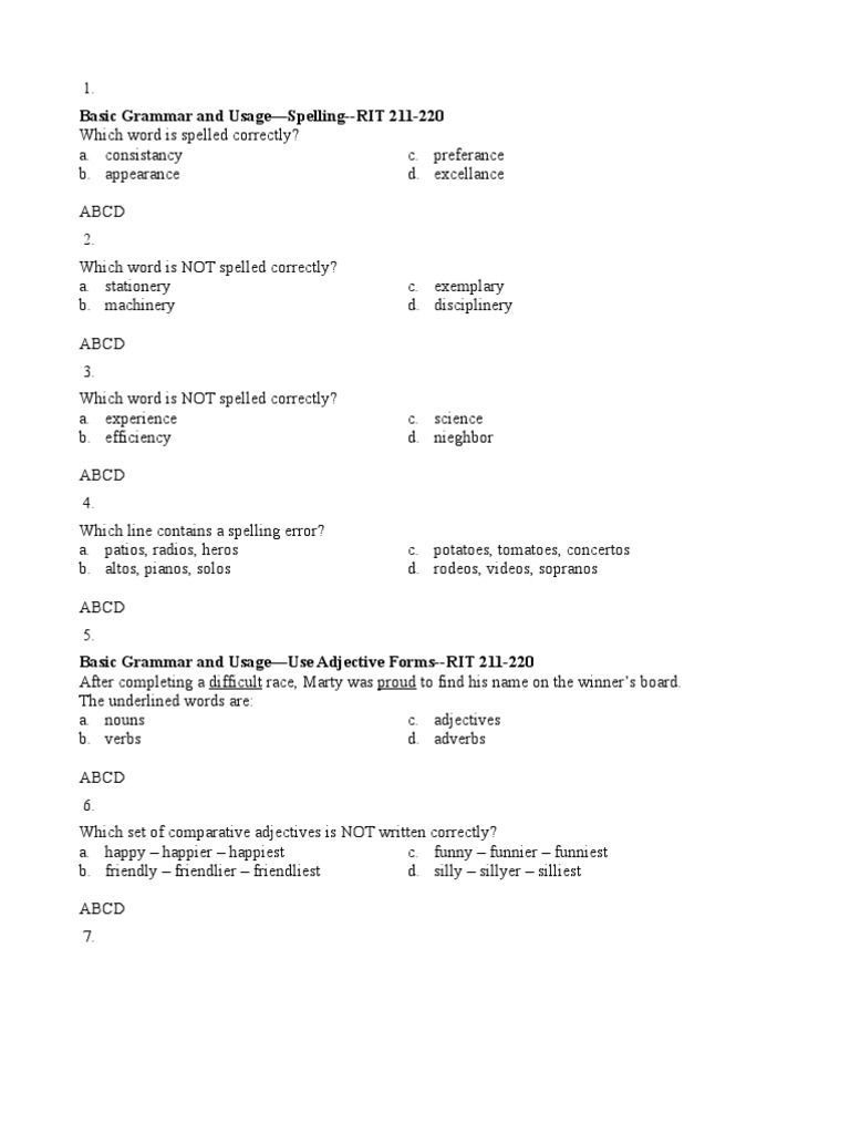 ISAT Practice: Spelling & Grammar Questions | PDF