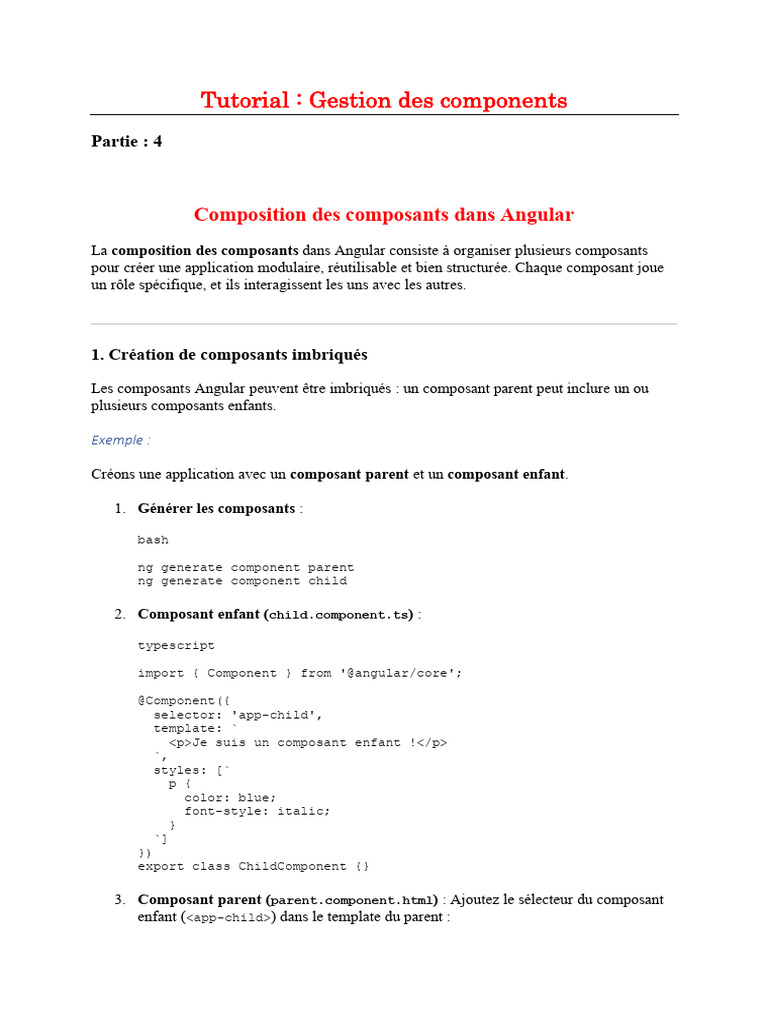 Gestion des composants Angular 6 | PDF | Html | Booléen