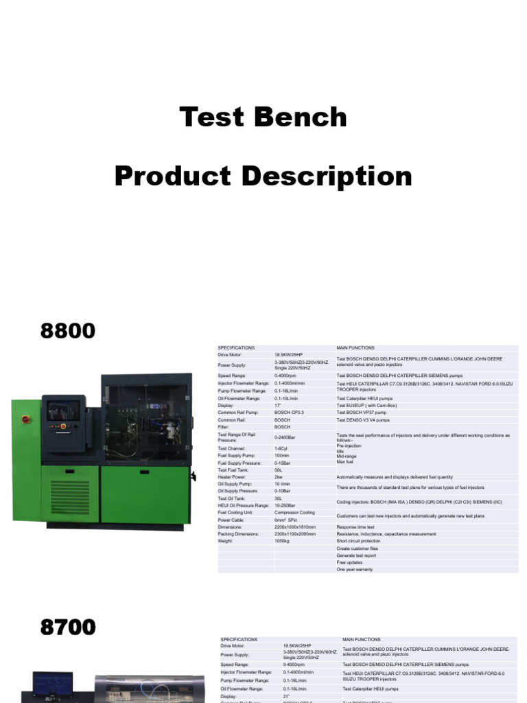 Injector Test Bench Specifications | PDF | Pump | Fuel Injection