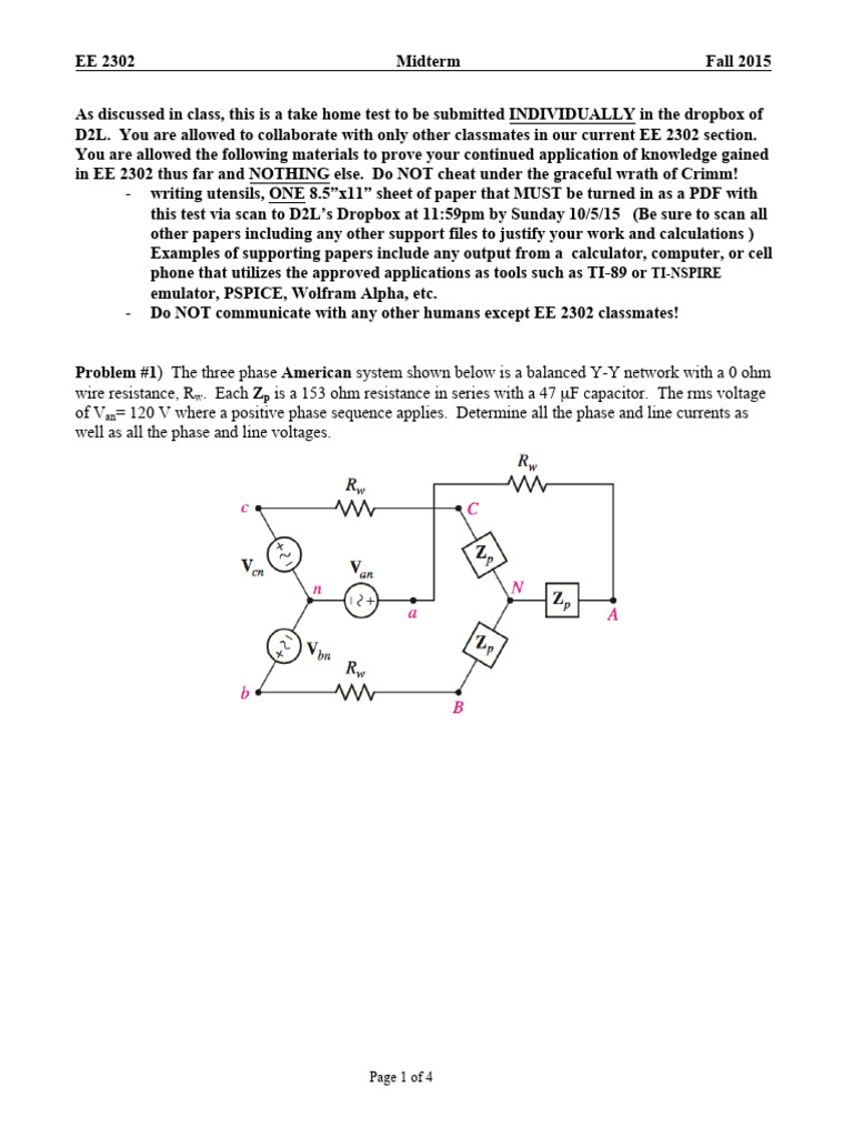 EE 2302 Midterm Exam Overview | PDF | Electrical Engineering ...