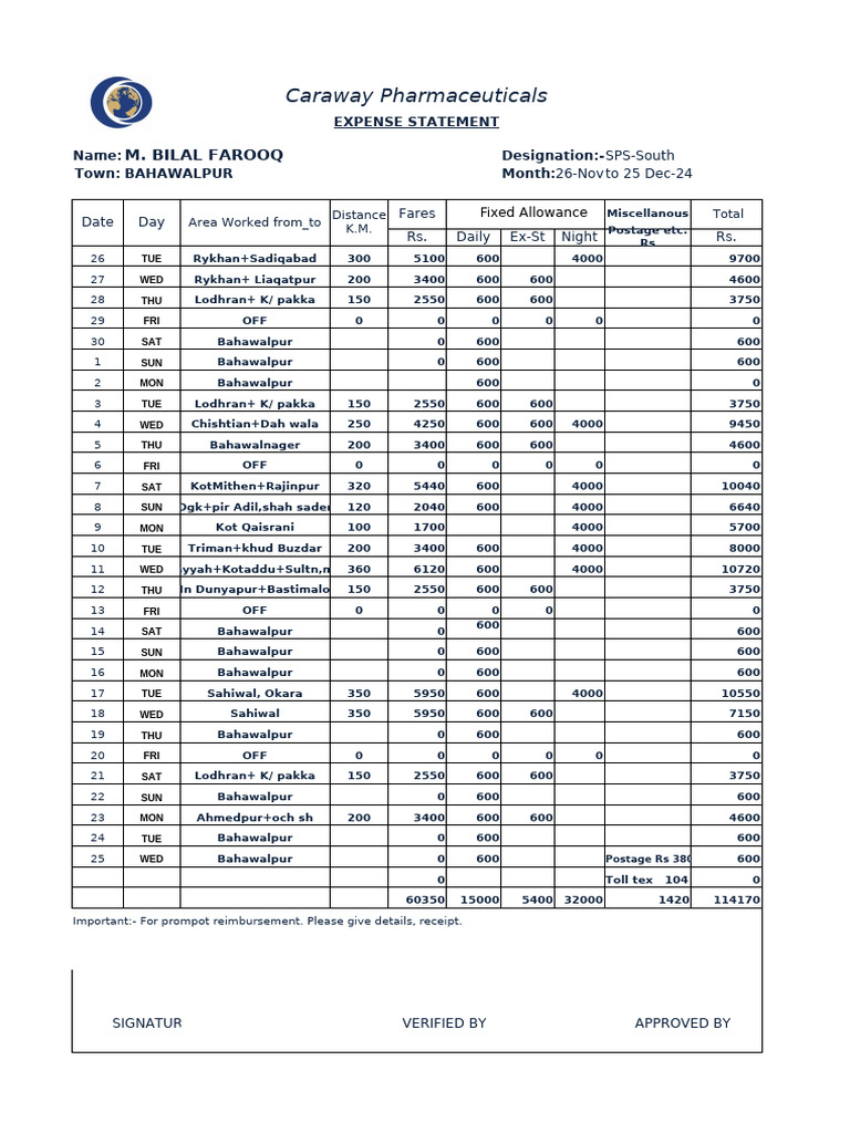 Expense Statement Dec | PDF