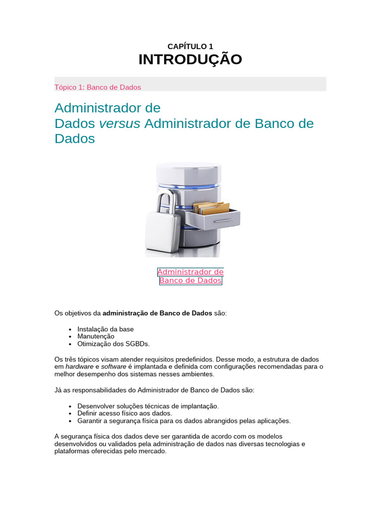 Funções do Administrador de Banco de Dados | PDF | Microsoft SQL Server ...
