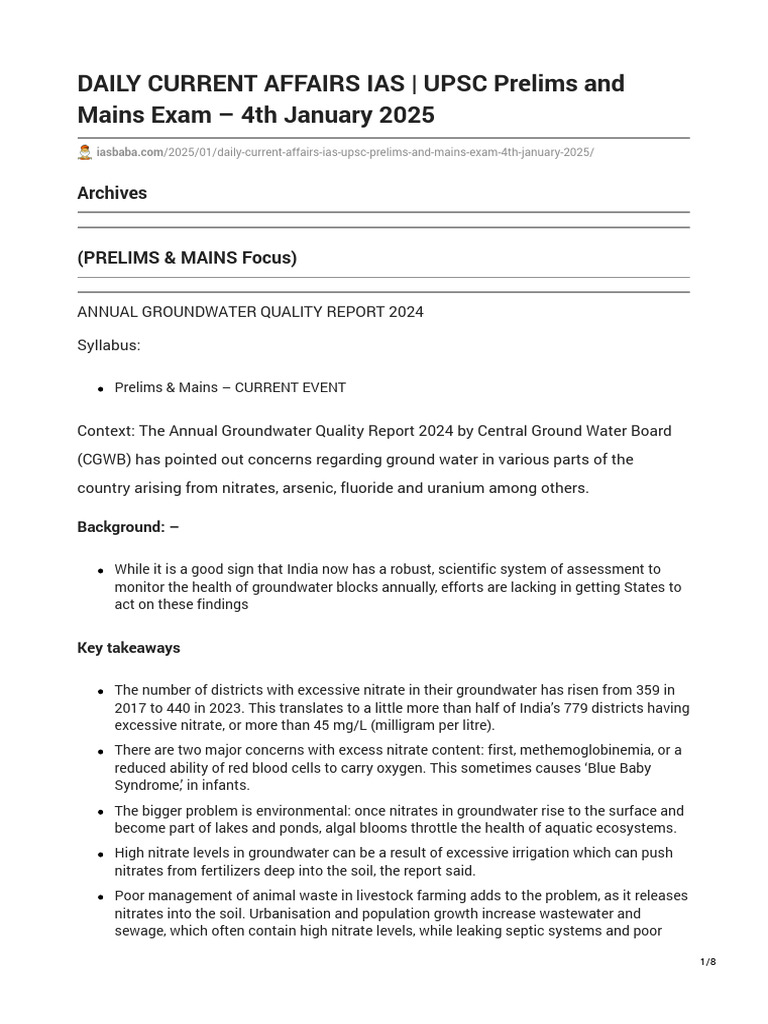 DAILY CURRENT AFFAIRS IAS - UPSC Prelims and Mains Exam - 4th January ...
