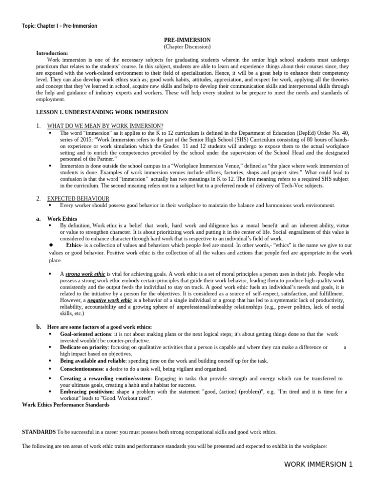 Work Immersion Concept Notes | PDF | Cost Of Living | Employment