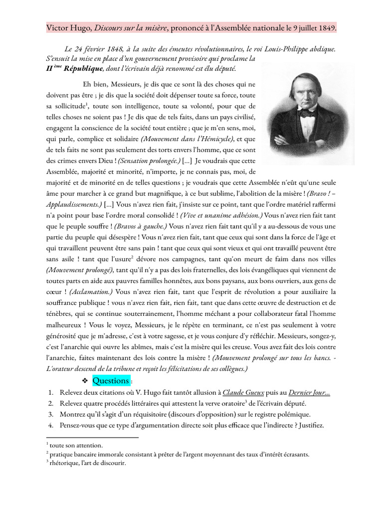 Discours de Victor Hugo sur la misère | PDF | Dystopie