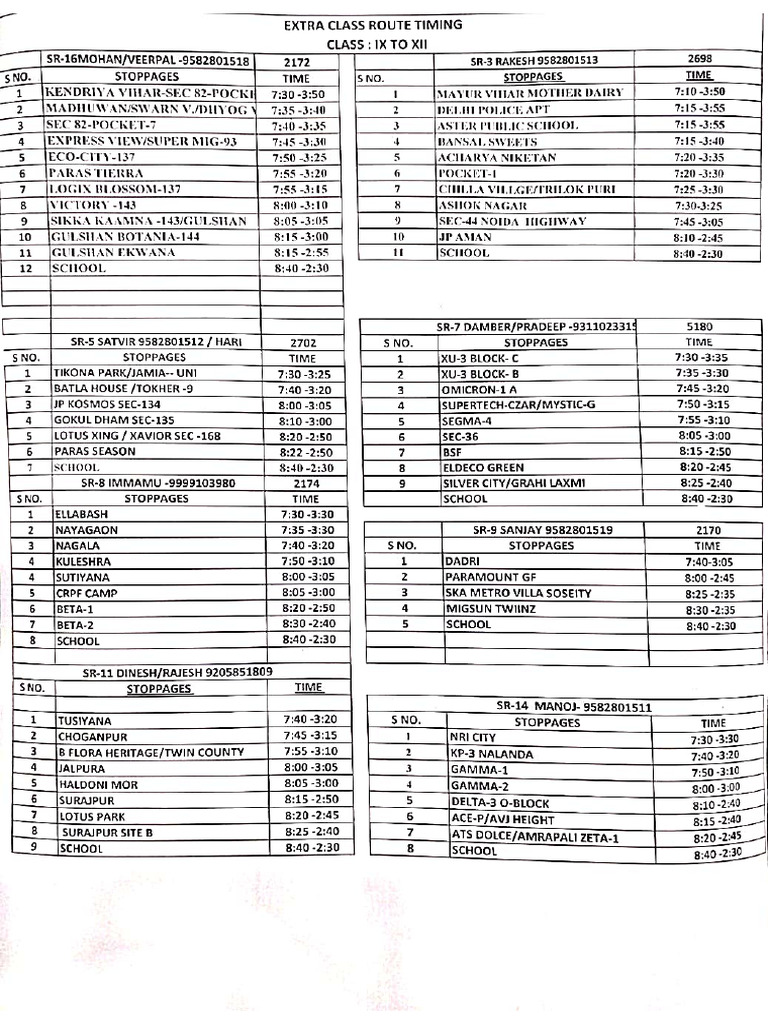 Extra Class Route Timing From 08.01.25 | PDF