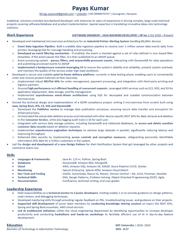Java Backend Developer Resume Summary | PDF | Amazon Web Services ...