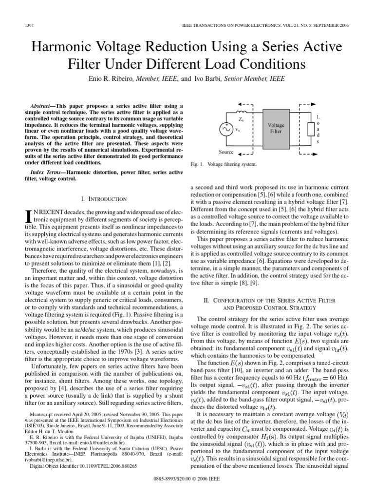 Series Active Filter for Harmonic Voltage Reduction | PDF | Power ...
