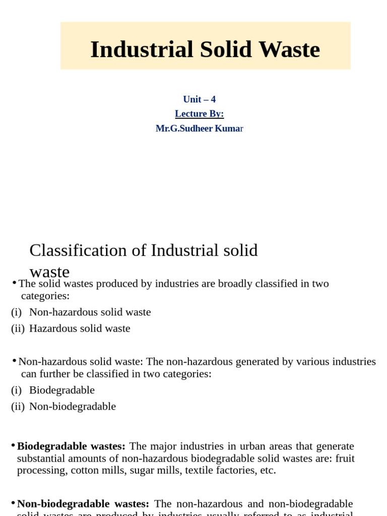 Industrial Solid Waste Classification Guide | PDF | Sanitation ...