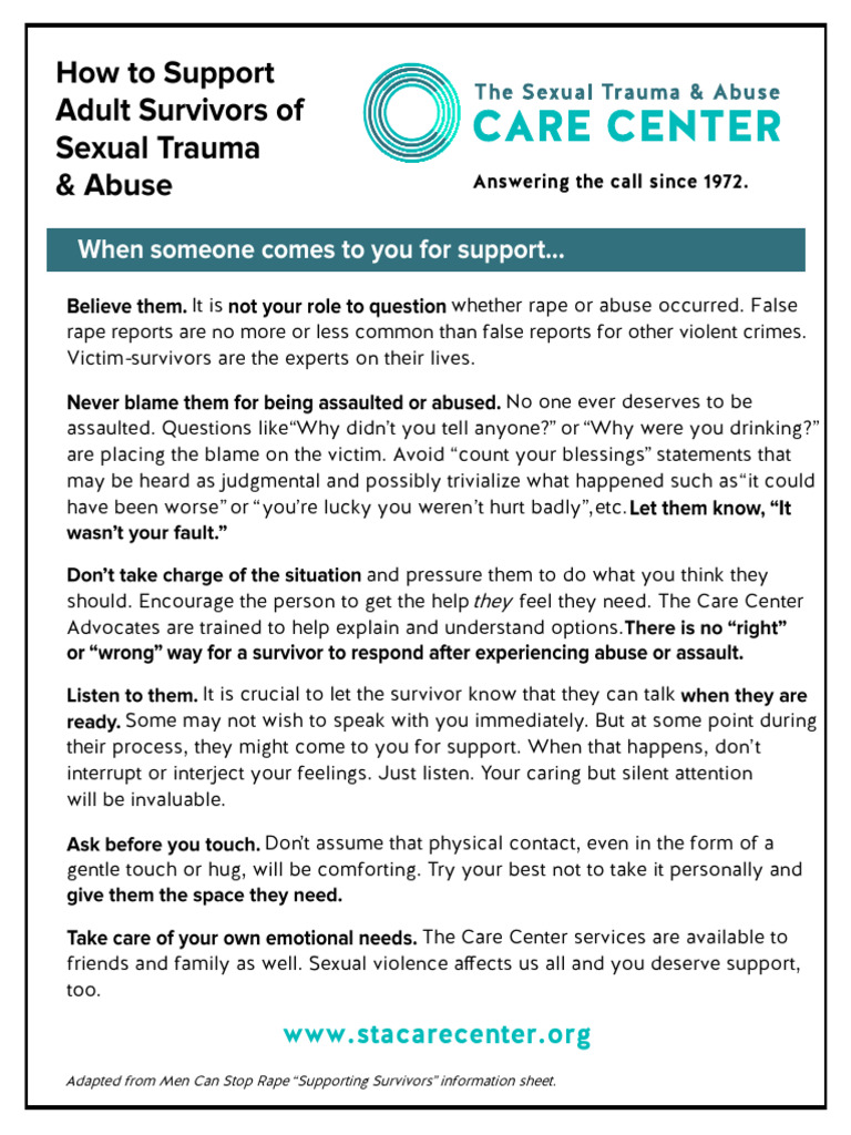 The Care Center How To Support Adult Survivors Handout - 21 | PDF ...