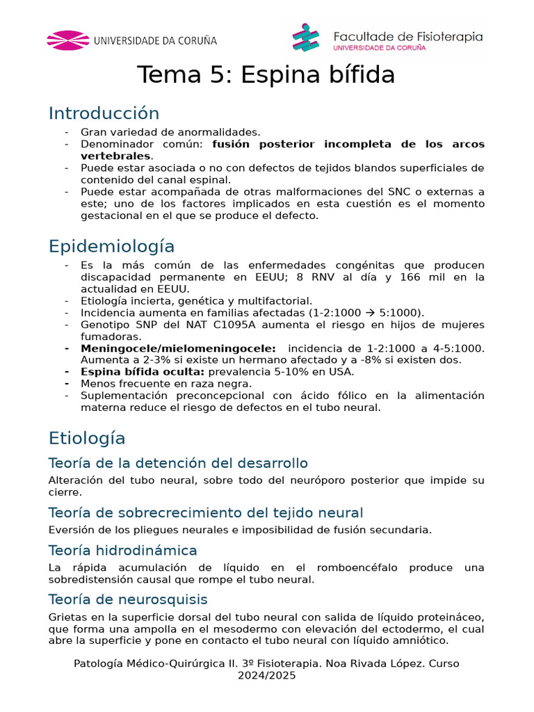 Espina Bífida: Epidemiología y Etiología | PDF