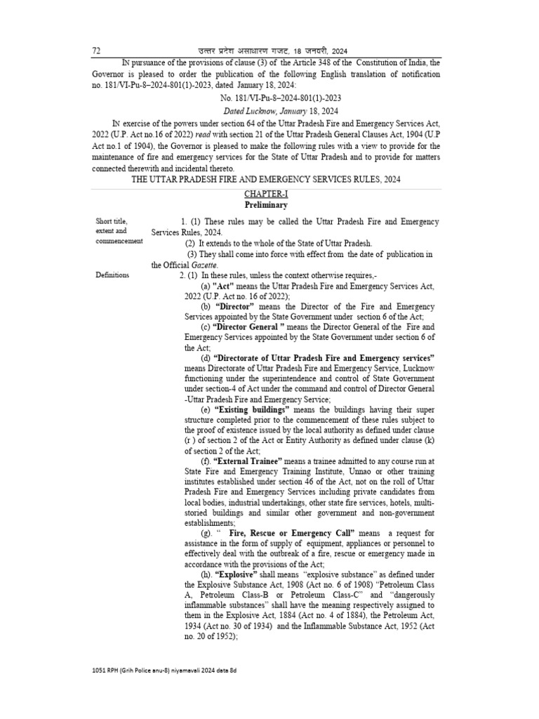 Uttar Pradesh Fire Services Rules 2024 | PDF | Emergency | Fire Safety