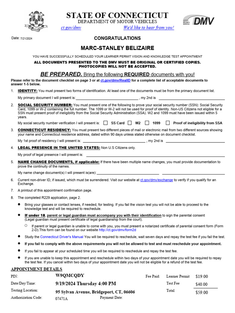 CT DMV Knowledge Test R229 | PDF | Identity Document | Driver's License