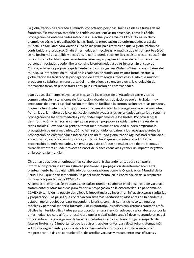 Impacto de la Globalización en Enfermedades | PDF | Pandemia ...