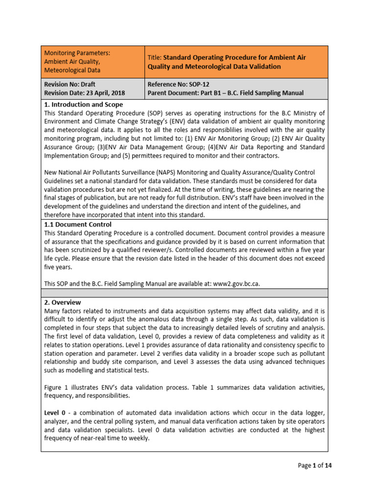 SOP for Air Quality Data Validation | PDF | Verification And Validation ...