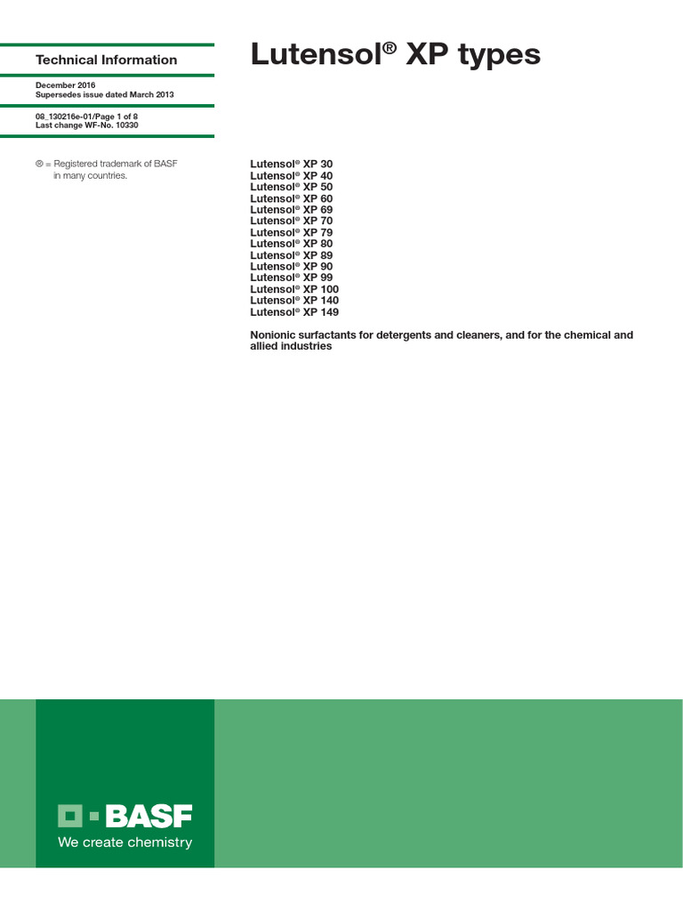 TDS Lutensol+XP+types | PDF | Viscosity | Solubility