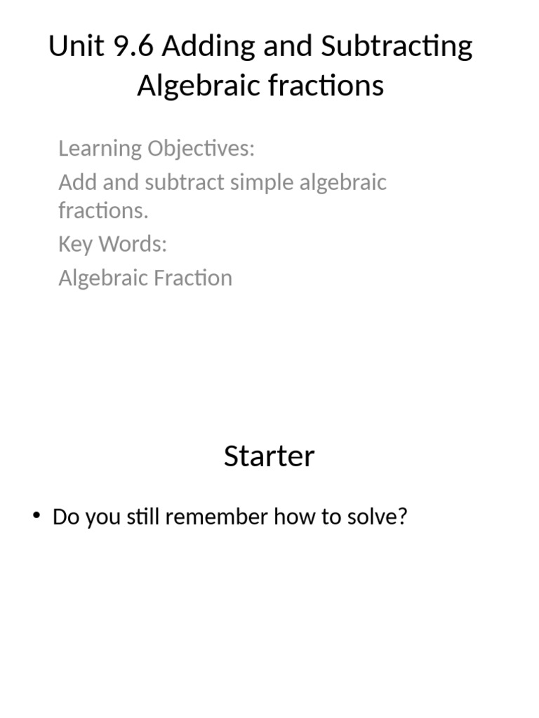 Add & Subtract Algebraic Fractions | PDF | Mathematics | Algebra
