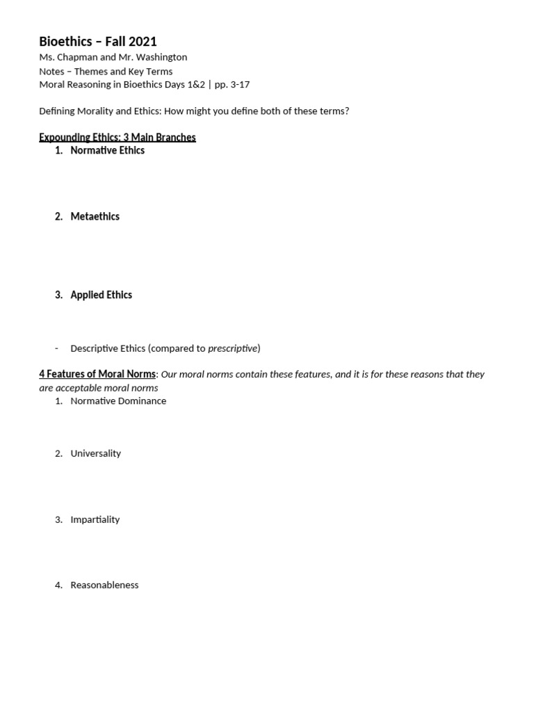 Moral Reasoning in Bioethics Overview | PDF