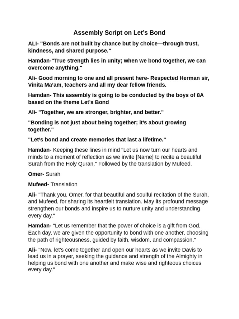 Let’s Bond: Unity and Strength | PDF | Surah | Love