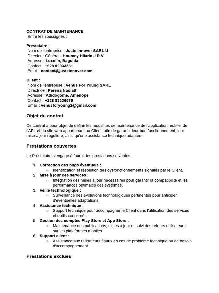 Modèle de contrat de maintenance informatique | PDF | Informatique