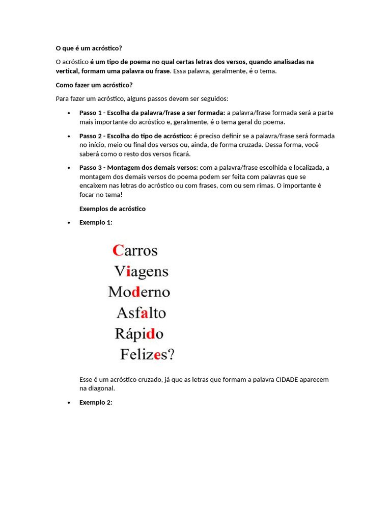 O que é um acróstico? Definição e Exemplos | PDF
