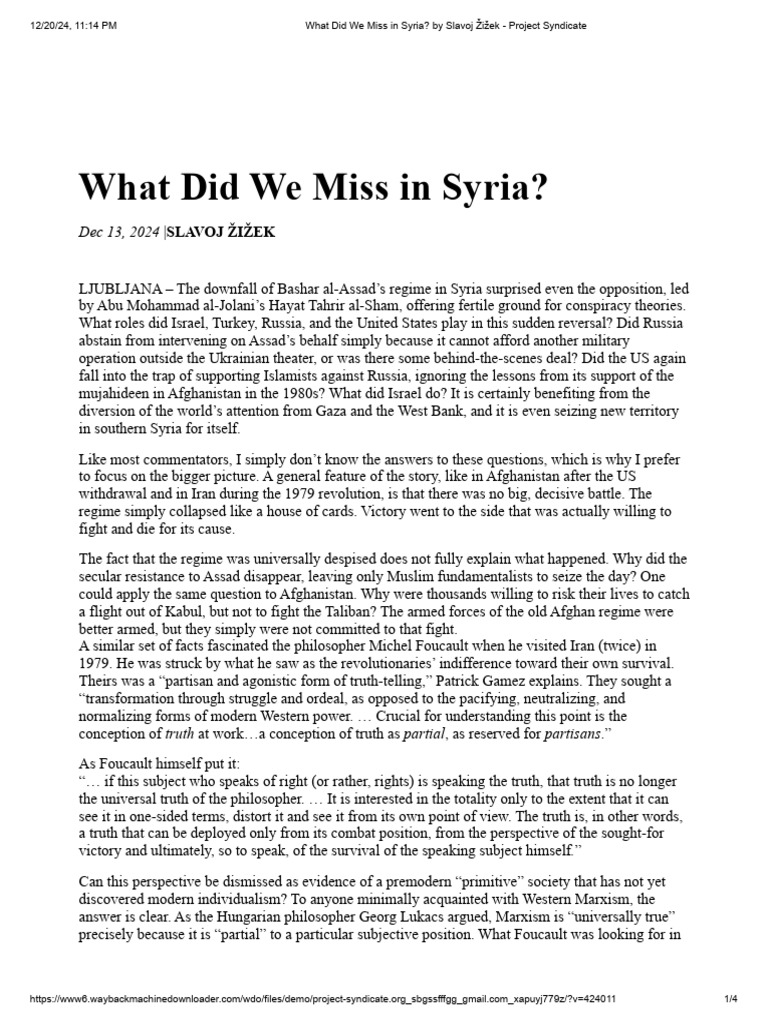 What Did We Miss in Syria - by Slavoj Žižek - Project Syndicate | PDF ...