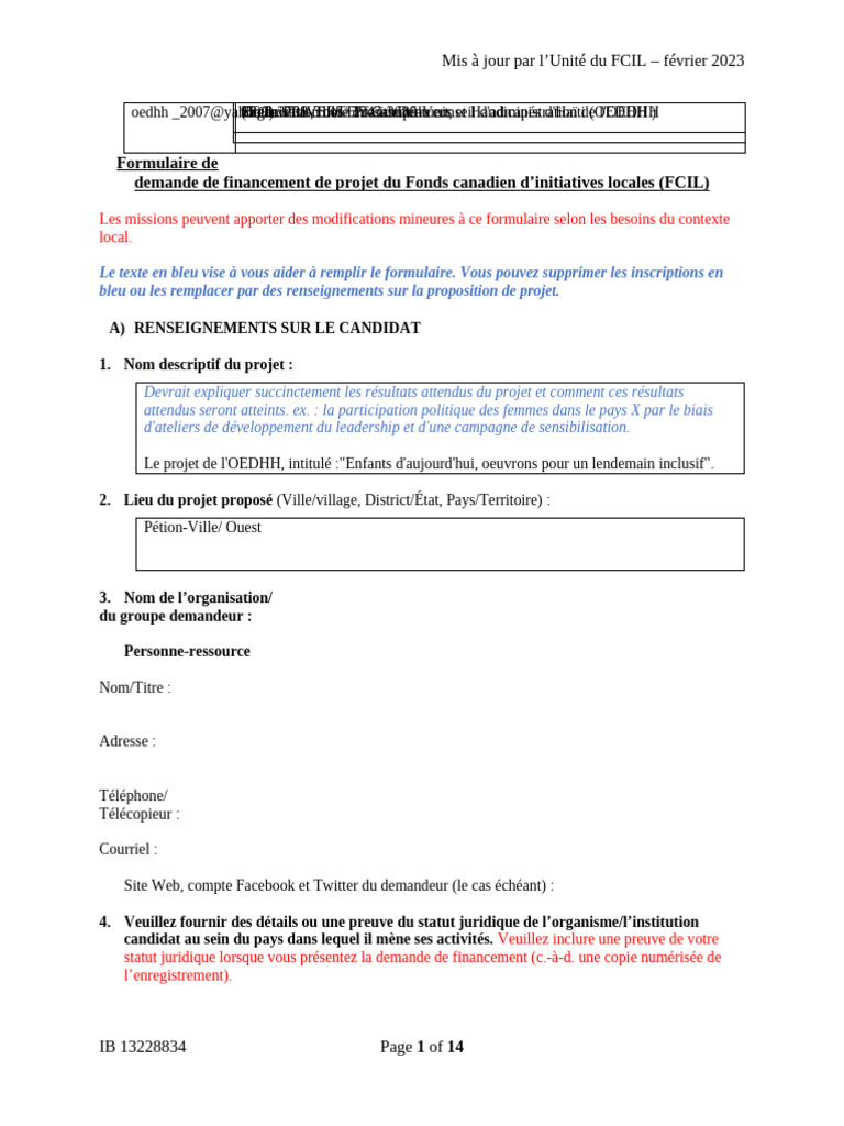 Demande de financement FCIL 2023 | PDF | Risque | Canada