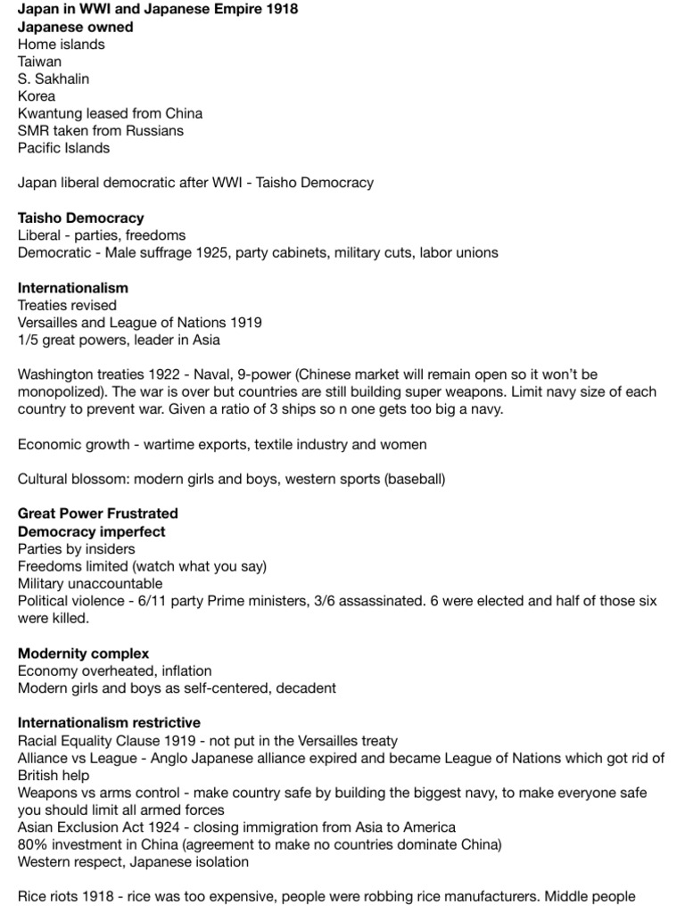 Japan's WWI Impact and Taisho Democracy | PDF | Empire Of Japan ...