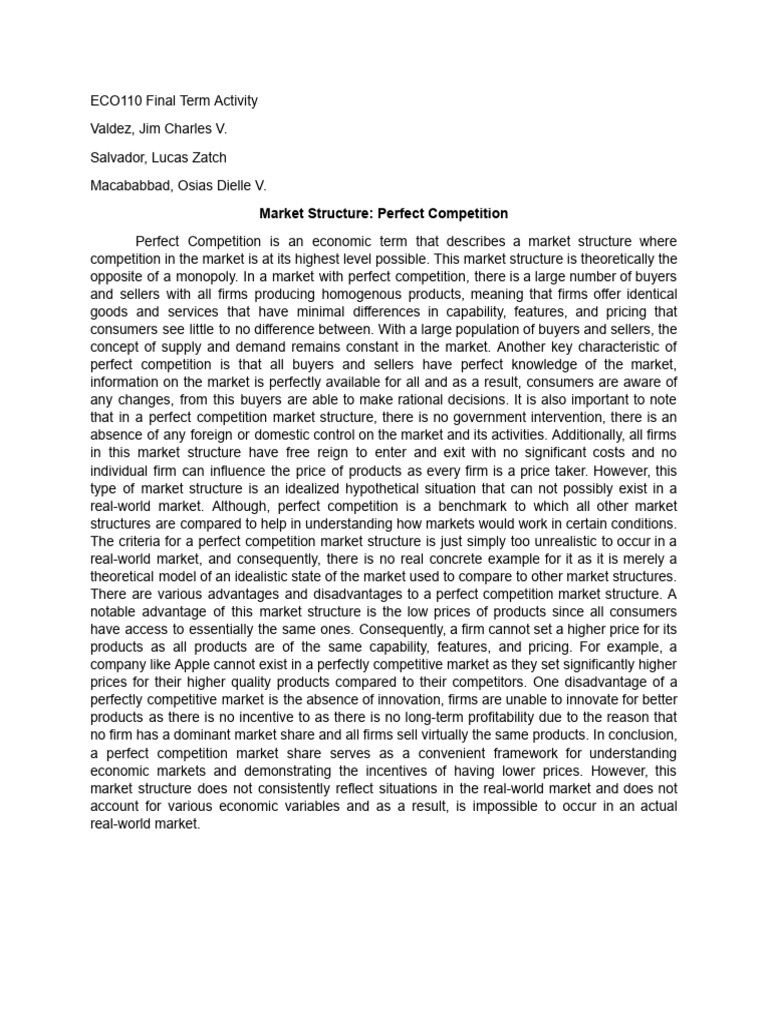 Market Structure Perfect Competition Pdf Perfect Competition