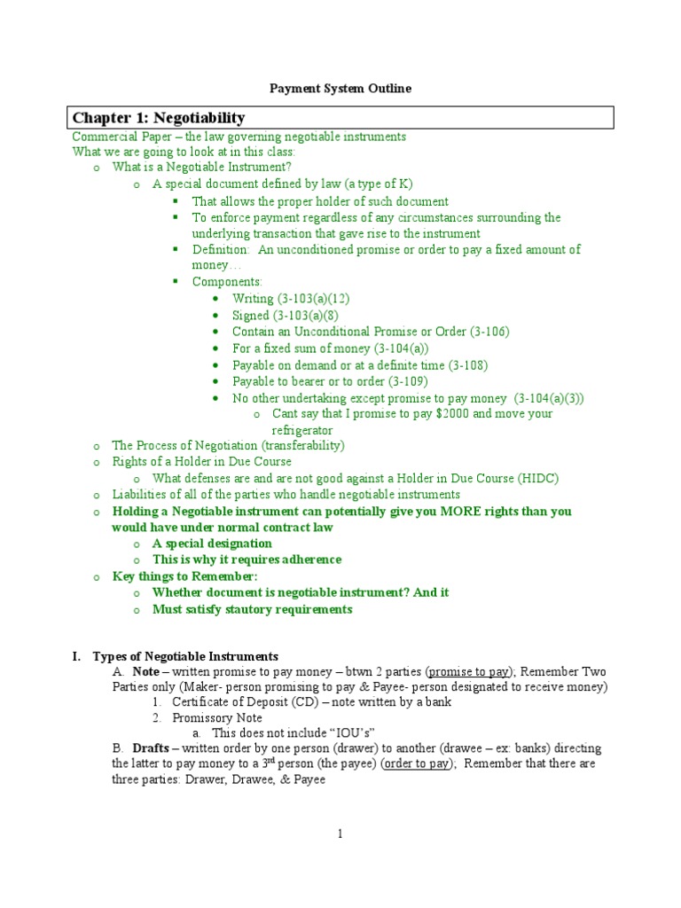 Understanding Negotiable Instruments | PDF | Negotiable Instrument ...